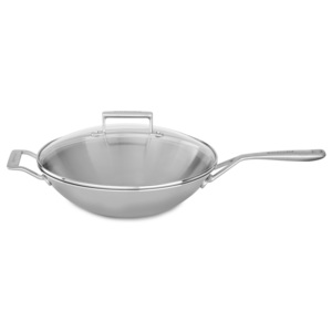 KitchenAid KC2T13WKST nerezový wok s poklicí třívrstvý 33 cm