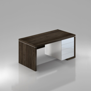 Stôl Lineart pravý 160 x 85 cm + kontajner a krycí panel brest tmavý / biela