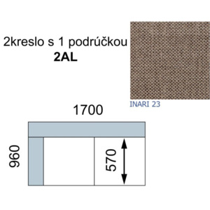 2-sed s podrúčkou AVA FAMM 2AL, lavý, INARI 23 (Čalúnenie: poťahová látka)