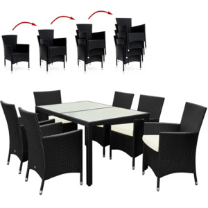 Set záhradného ratanového nábytku čierny, 6 stoličiek a stôl D0986 Dekorhome