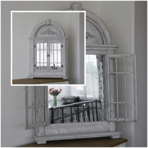 Drevené zrkadlo okno s okenicou šedej 62x93cm