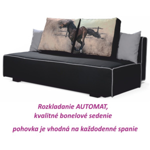 TEMPO KONDELA Pohovka, rozkladacia s úložným priestorom, tmavosivá látka/vzor kone, MAXIM