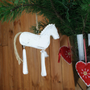 Vianočná ozdoba koník biely 16x31x2,5cm