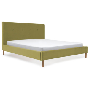 Olivovozelená posteľ s prírodnými nohami Vivonita Kent, 140 × 200 cm