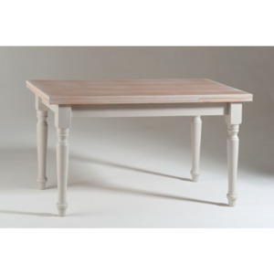 Biely drevený rozkladací jedálenský stôl s prírodnou doskou Castagnetti Corinne, 140 x 80 cm