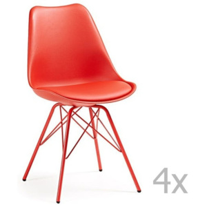 Sada 4 červených jedálenských stoličiek s kovovým podnožím La Forma Lars