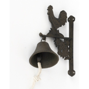 Liatinový zvonček na konzolke s kohútom 21x13x3cm