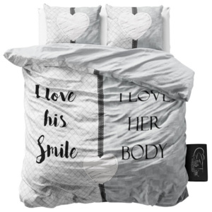 Sivé obliečky z mikroperkálu Sleeptime What Do You Love, 160 x 200 cm