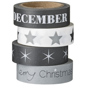 Vianočná papierová páska Black, Grey & White December