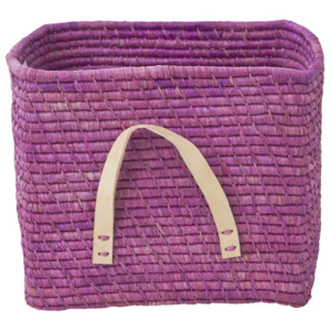 Slamený košík s koženými držadlami Lavender