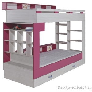 Poschodová posteľ s úložným priestorom Adelle - ružová