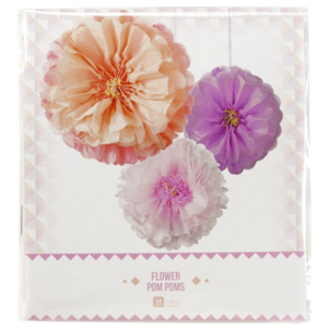 Dekoratívne papierové pompóny Blush Flower - set 3 ks