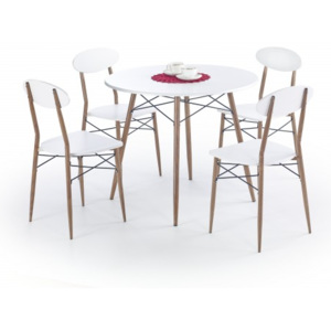 Record - Stôl + 4 stoličky, guľatý (biela, hnedá)