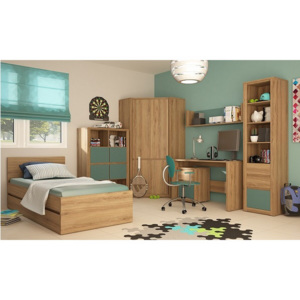 Detská izba 1 HOBBY výber: (dub divoký, fialová, tyrkysová, hnedá, vanilka) (Detská izba, vzor zo sektorového nábytku Hobby)