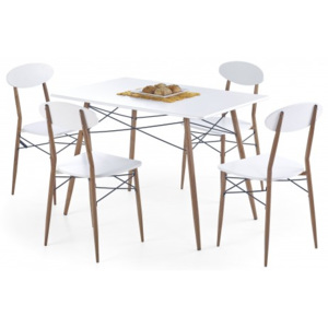 Record - Stôl + 4 stoličky, obdĺžnik (biela, hnedá)