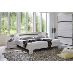 Nizza - komplet, posteľ 160cm (dub biely,šedá vysoký lesk)