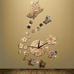 3D nástěnné hodiny s květy a motýlky