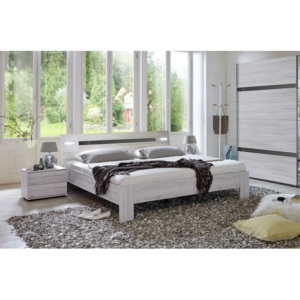 Nizza - komplet, posteľ 180cm (dub biely,šedá vysoký lesk)