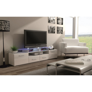 Fam Televízny stolík EVORA + LED - biela/biely lesk
