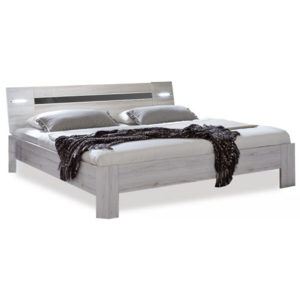 Nizza - posteľ 200x180 cm, s čelom (dub biely+sivá vysoký lesk)