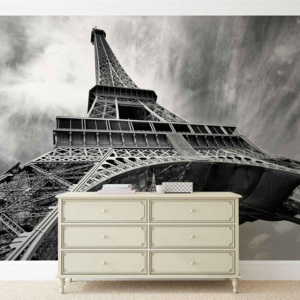 Fototapeta, Tapeta Čiernobiela Eiffelova veža, Paríž, (91 x 211 cm)