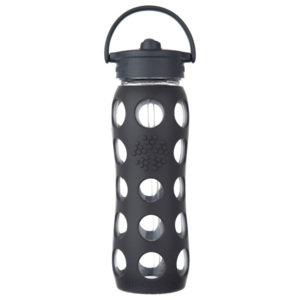 Sklenená fľaša na vodu so silikónovou slamkou a chráničom Lifefactory Carbon, 650 ml