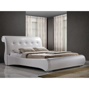 Posteľ mokka (biela) (Moderná manželská drevená posteľ potiahnutá ekokožou)