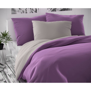 Saténové predľžené posteľé obliečky Luxury Collection svetlo sive/fialové 140x220, 70x90cm