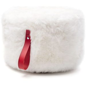 Biely puf z ovčej kožušiny s červeným detailom Royal Dream, Ø 60 cm