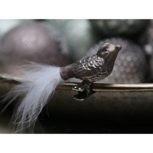 Sklenený vtáčik na štipci Antique mocca