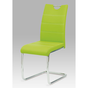 Jídelní židle, chrom/koženka limetková s bílým prošitím WE-5076 LIM Autronic
