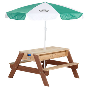 AXI Piknikový stôl so slnečníkom s priehradkami na vodu/piesok