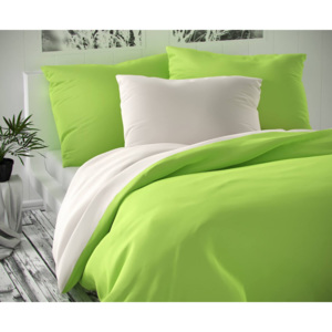Saténové predľžené posteľné obliečky Luxury Collection biele/svetlo zelené 140x220, 70x90cm