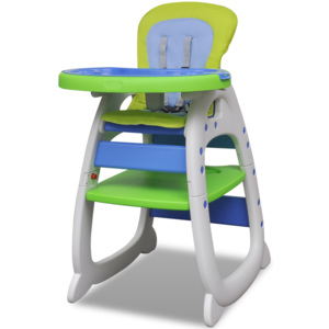Vysoká detská skladacia jedálenská stolička 3 v 1, modro zelená