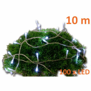 Vianočná LED reťaz - 10 m, 100 diód, studeno biela