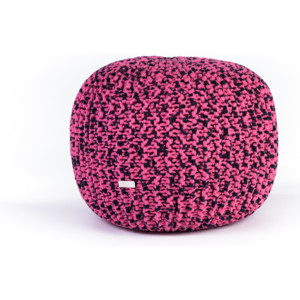 Justin Design Pletený puf malý proužkovaný růžový s černou