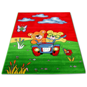 Detský kusový koberec Medvedíky v aute červený, Velikosti 160x220cm