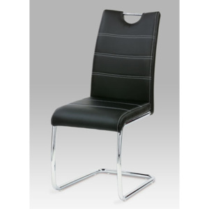 Jídelní židle, chrom/koženka černá s bílým prošitím WE-5076 BK Autronic