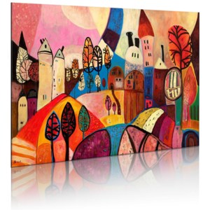 Ručne maľovaný obraz - Colourful village 90x60