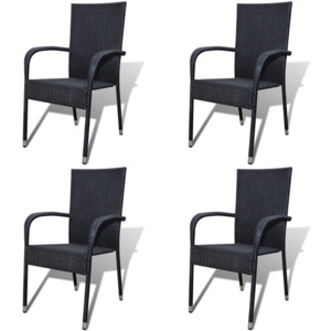 Záhradné jedálenské stoličky, 4 ks, polyratanové, čierne (2x42486)