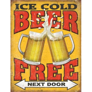 Plechová ceduľa Free Beer - Next Door, (30 x 42 cm)