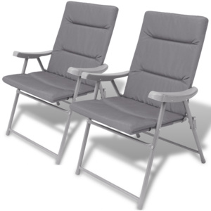 Skladacie záhradné stoličky so šedými podložkami 2 ks