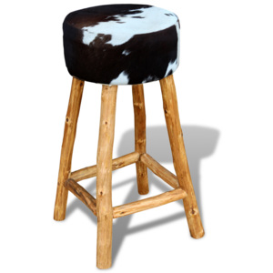 Barová stolička z pravej hovädzej kože, hnedá, 35x78 cm