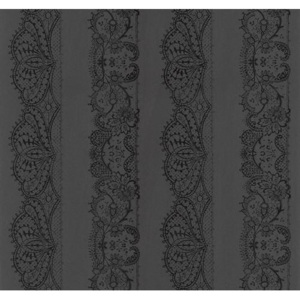 Vliesové tapety, čipka čierna, Catherine Lansfield Glamour 1337944, P+S International, rozmer 10,05 m x 0,53 m