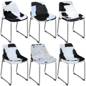 274331 Jedálenské stoličky 6 ks, pravá hovädzia useň, čierno-biele, (3x243417)