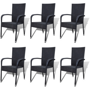 Záhradné jedálenské stoličky, 6 ks, polyratanové, čierne (3x42486)