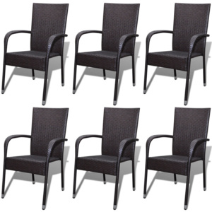Záhradné jedálenské stoličky, 6 ks, polyratan, hnedé, (3x42487)