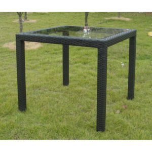 Stôl z čierneho ratanu so sklenenou doskou 80x80cm