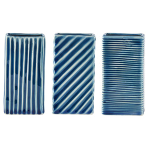 Sada 3 modrých keramických váz KJ Collection Lines, 6 x 12 cm