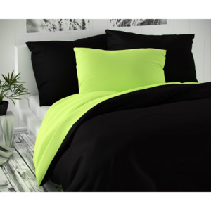 Saténové predľžené posteľné obliečky Luxury Collection 140x220, 70x90cm čierne/světlo zelené